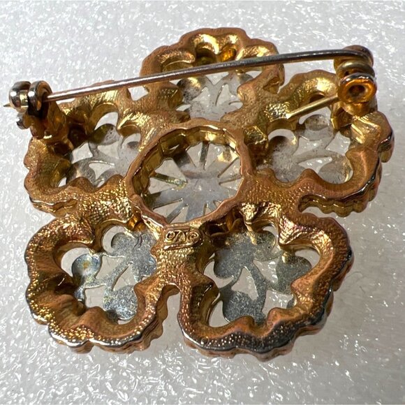 Vtg Mid-Century Filigree Snowflake Brooch Pin Silver-Tone and Brassy-Gold Marked - Picture 8 of 10